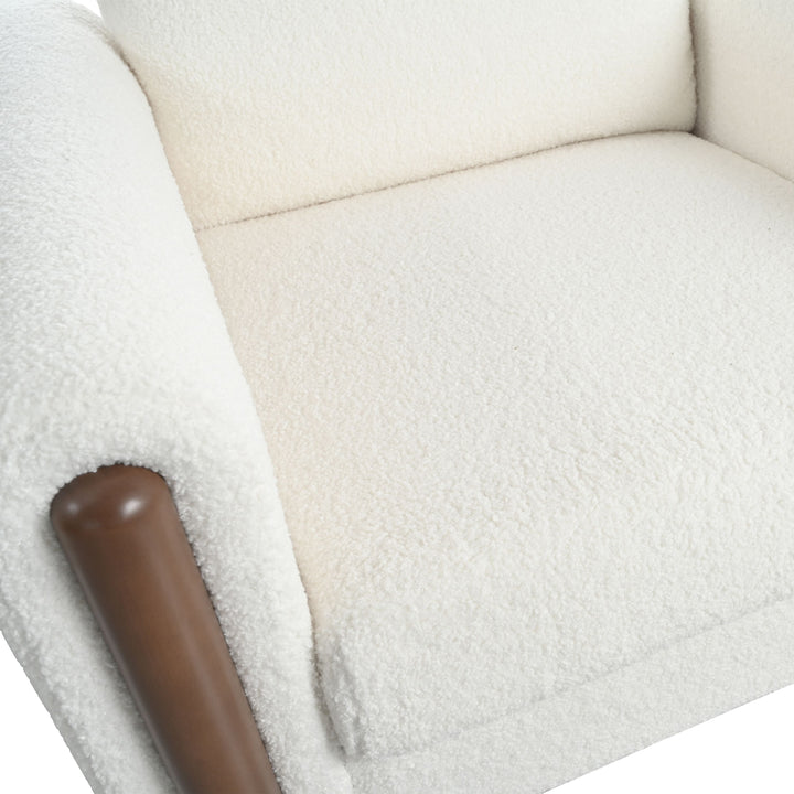 Oversized Accent Chair, Upholstered Living Room Chairs Single Sofa Chair with Walnut Legs, Curved handrail, White