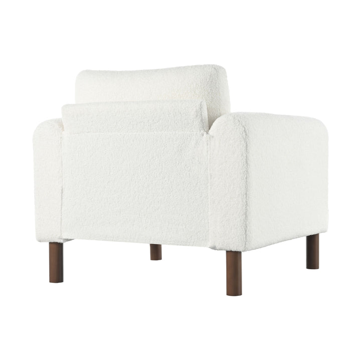 Oversized Accent Chair, Upholstered Living Room Chairs Single Sofa Chair with Walnut Legs, Curved handrail, White