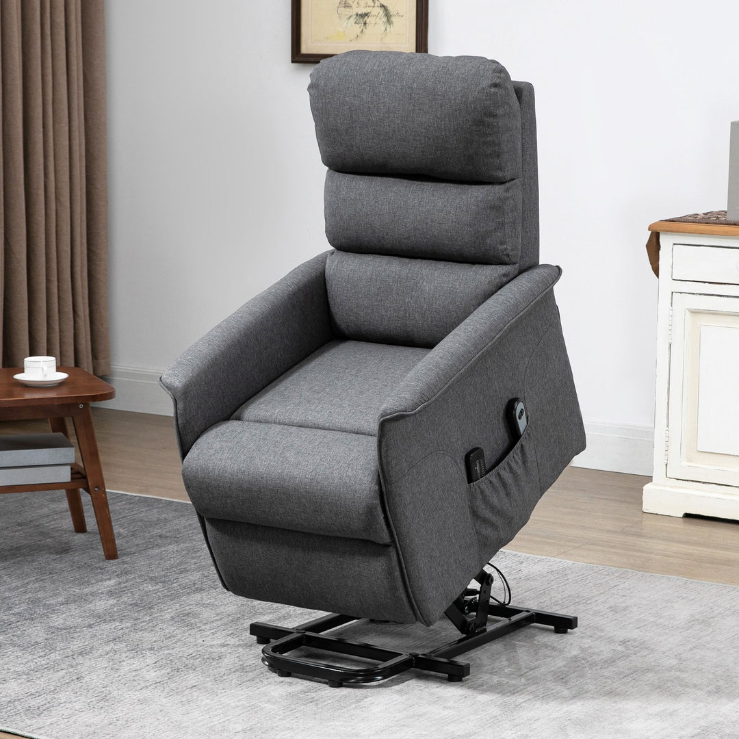 HOMCOM Power Lift Chair with Vibration Massage, Fabric Upholstered Recliner Chair for Elderly with Remote Control, Side Pockets, Grey