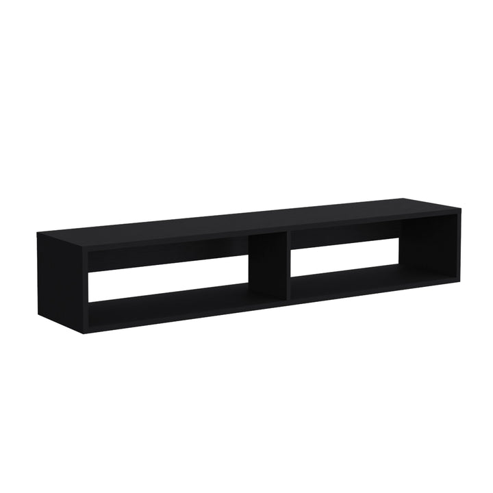 Warrior 59" Floating Tv Stand with Two open shelves, media compartments and cable management Black