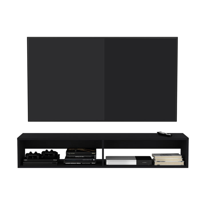 Warrior 59" Floating Tv Stand with Two open shelves, media compartments and cable management Black