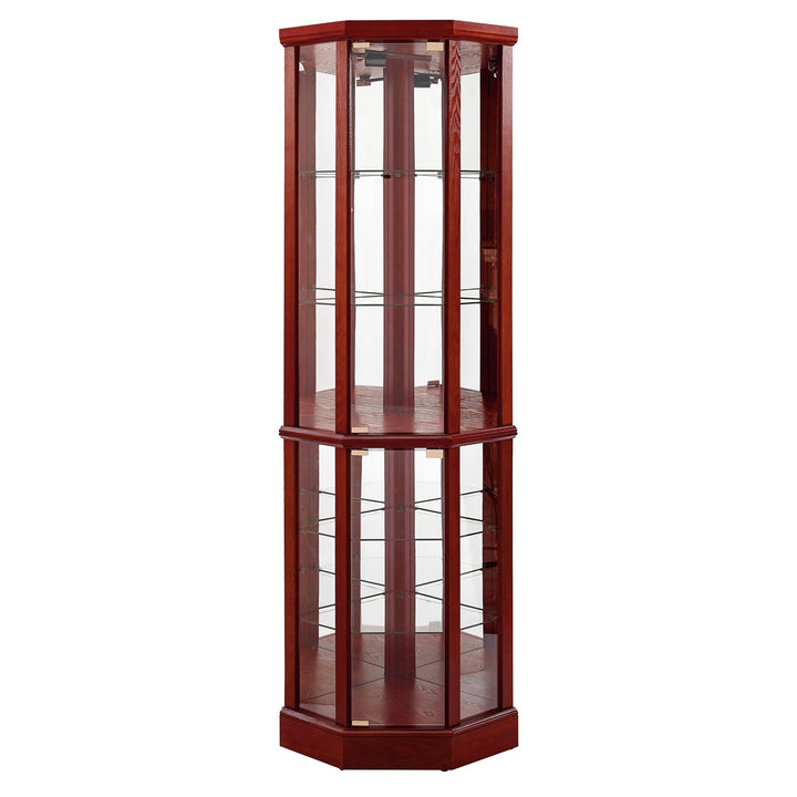 6 Shelf Lighted Corner Curio Cabinet with Adjustable Tempered Glass Shelves and Mirror Back, Cherry(E26 light bulb not included)