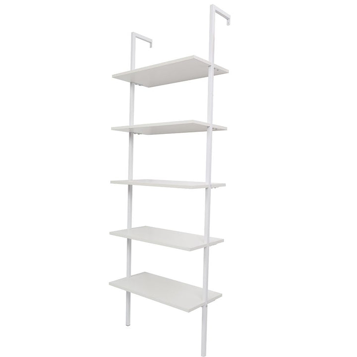 5-Shelf Wood Ladder Bookcase with Metal Frame Industrial 5-Tier Modern Ladder Shelf
