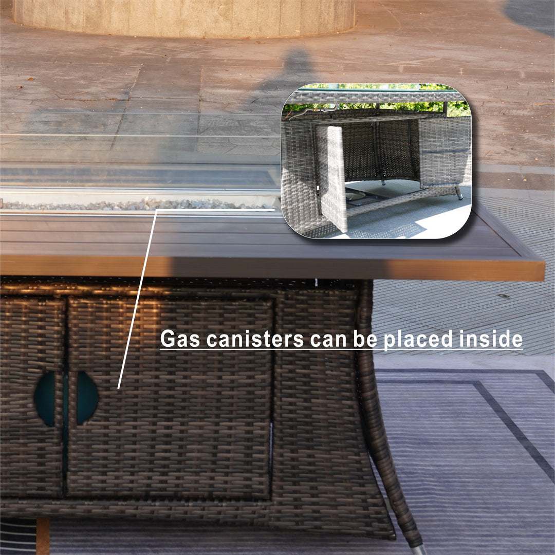 Direct Wicker Patio Fire Pit Dining Set 6-Seat Rectangular Aluminum Table with Rattan Chairs