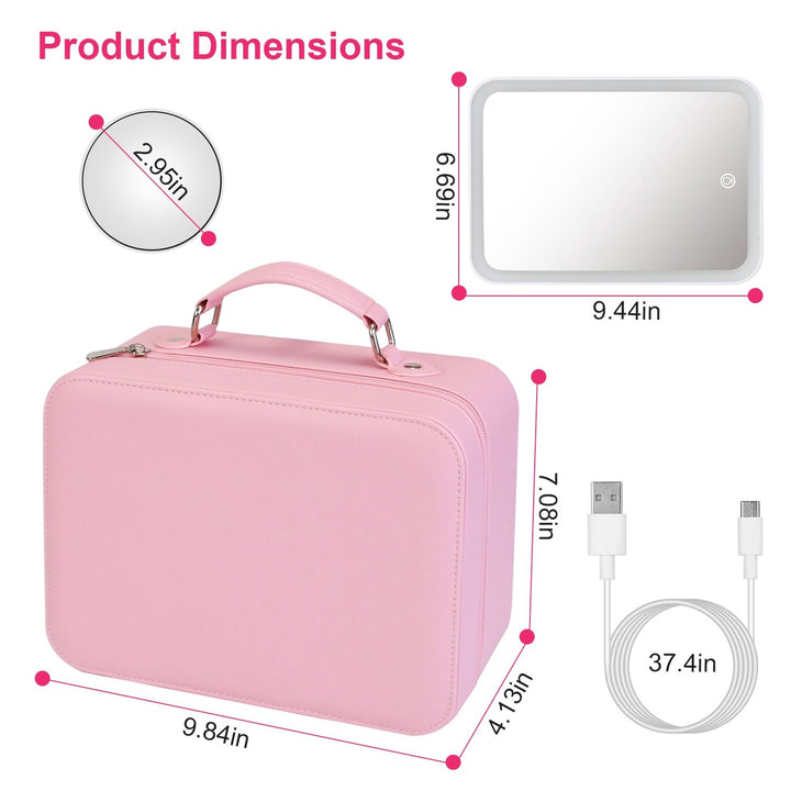 Travel Makeup Bag with LED Mirror – 3-Color Dimmable Lighting + Detachable 10× Magnifying Mirror & Waterproof Organizer | Trufairs