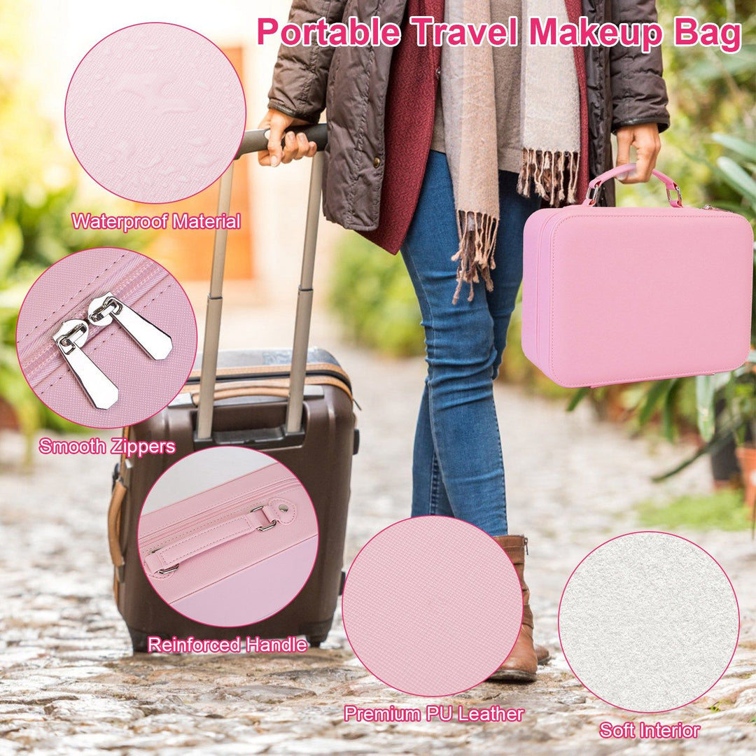 Travel Makeup Bag with LED Mirror – 3-Color Dimmable Lighting + Detachable 10× Magnifying Mirror & Waterproof Organizer | Trufairs