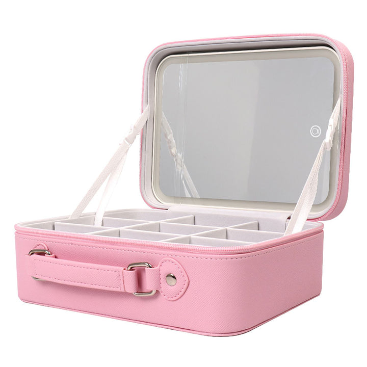 Travel Makeup Bag with LED Mirror – 3-Color Dimmable Lighting + Detachable 10× Magnifying Mirror & Waterproof Organizer | Trufairs