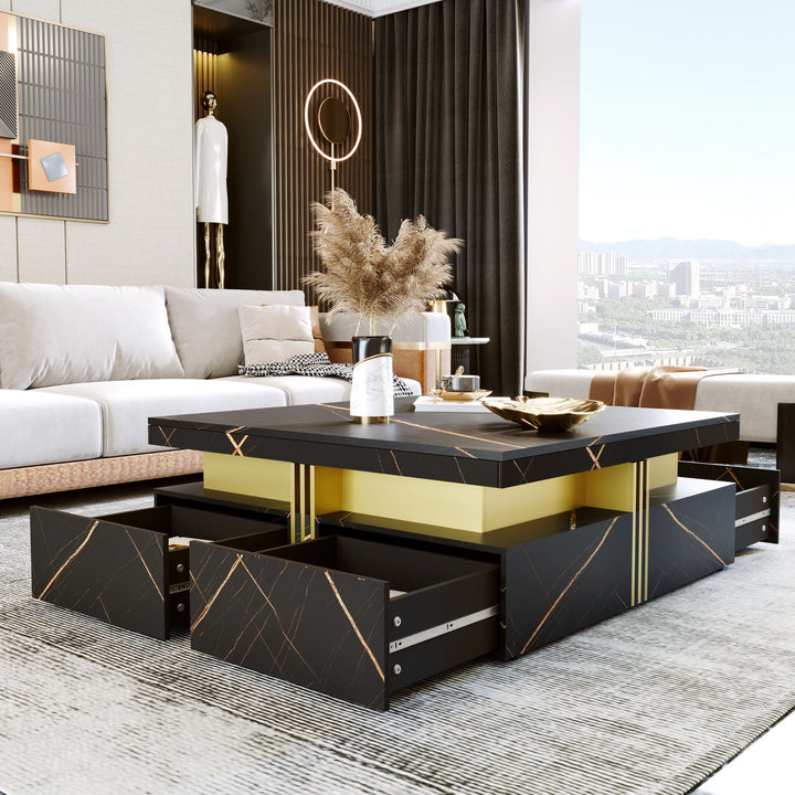 Modern Square Storage Coffee Table With 4 Drawers