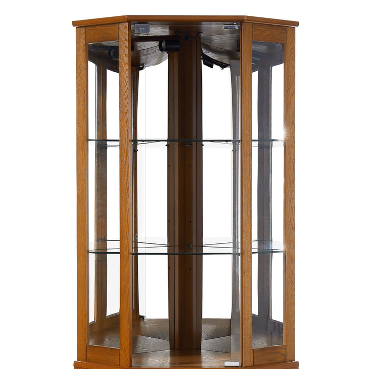 6 Shelf Corner Curio Display Cabinet with Lights, Mirrors and Adjustable Shelves, (E26 light bulb not included)