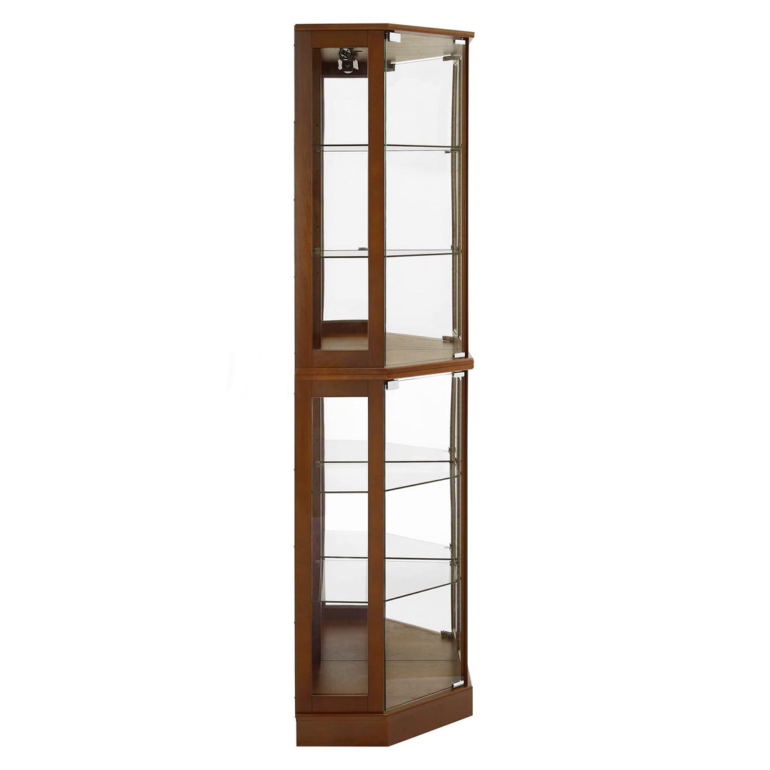 6 Shelf Corner Curio Display Cabinet with Lights, Mirrors and Adjustable Shelves, (E26 light bulb not included)