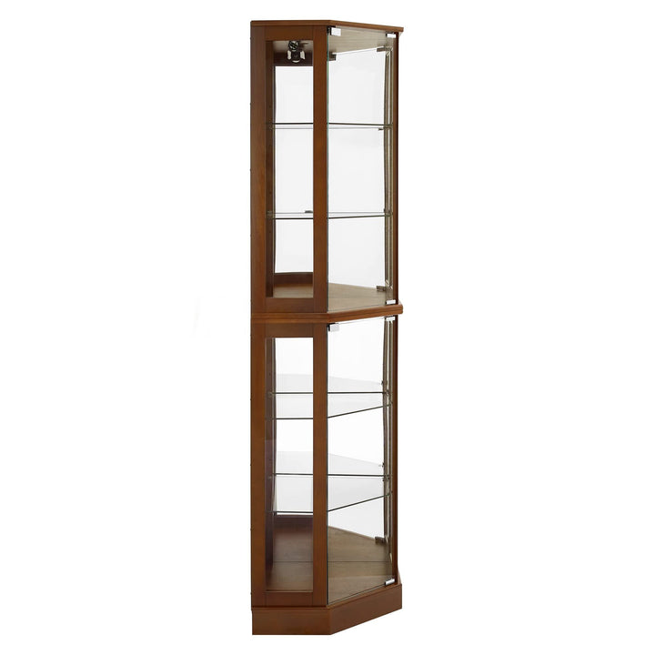 6 Shelf Corner Curio Display Cabinet with Lights, Mirrors and Adjustable Shelves, (E26 light bulb not included)