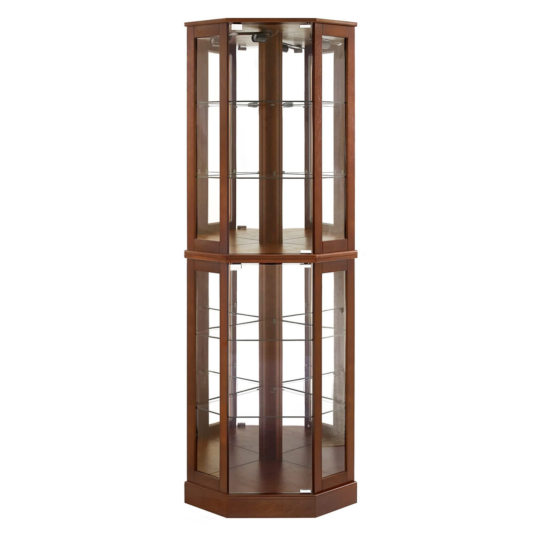 6 Shelf Corner Curio Display Cabinet with Lights, Mirrors and Adjustable Shelves, (E26 light bulb not included)