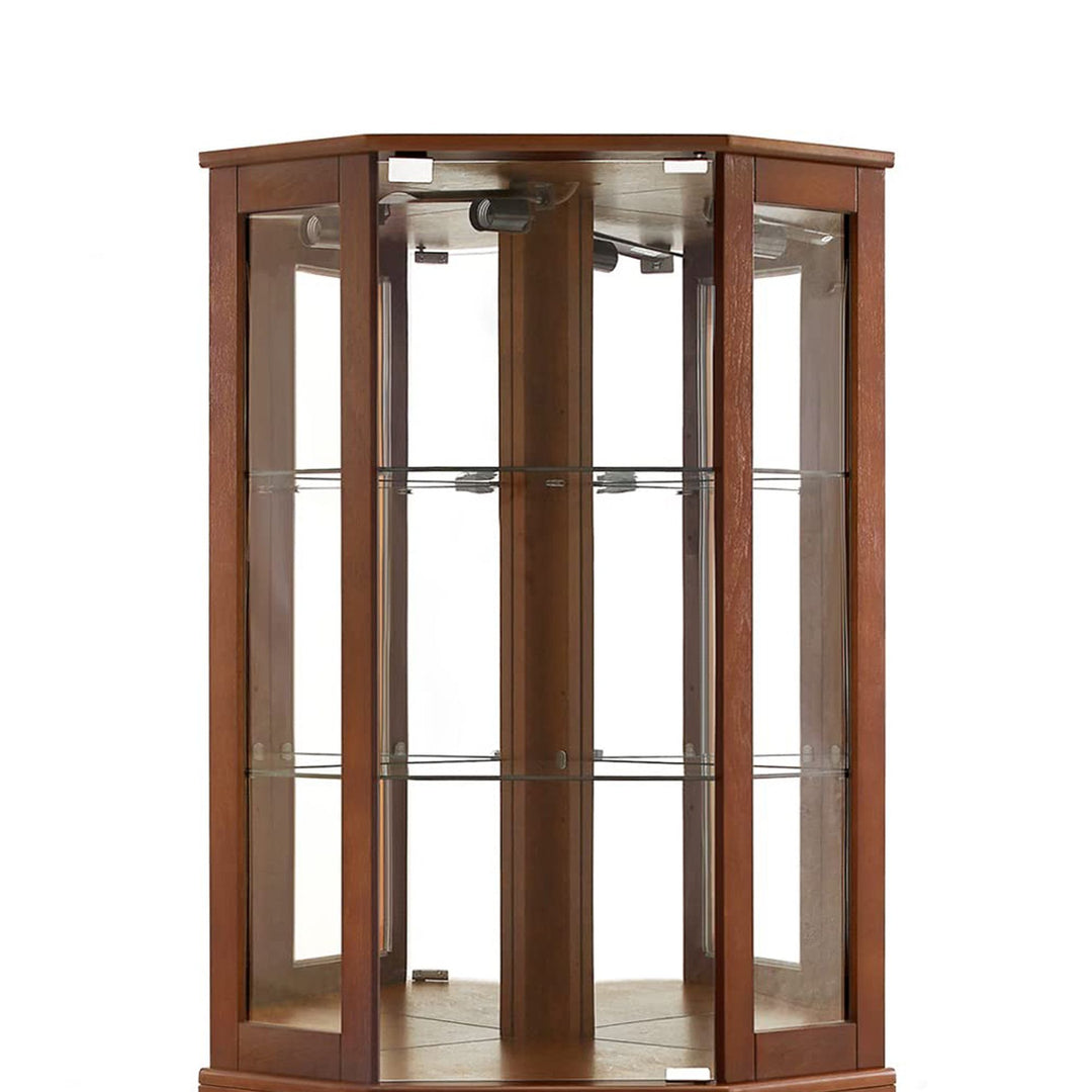 6 Shelf Corner Curio Display Cabinet with Lights, Mirrors and Adjustable Shelves, (E26 light bulb not included)