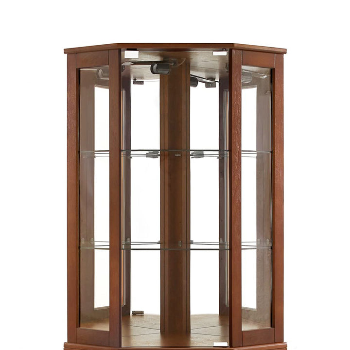 6 Shelf Corner Curio Display Cabinet with Lights, Mirrors and Adjustable Shelves, (E26 light bulb not included)