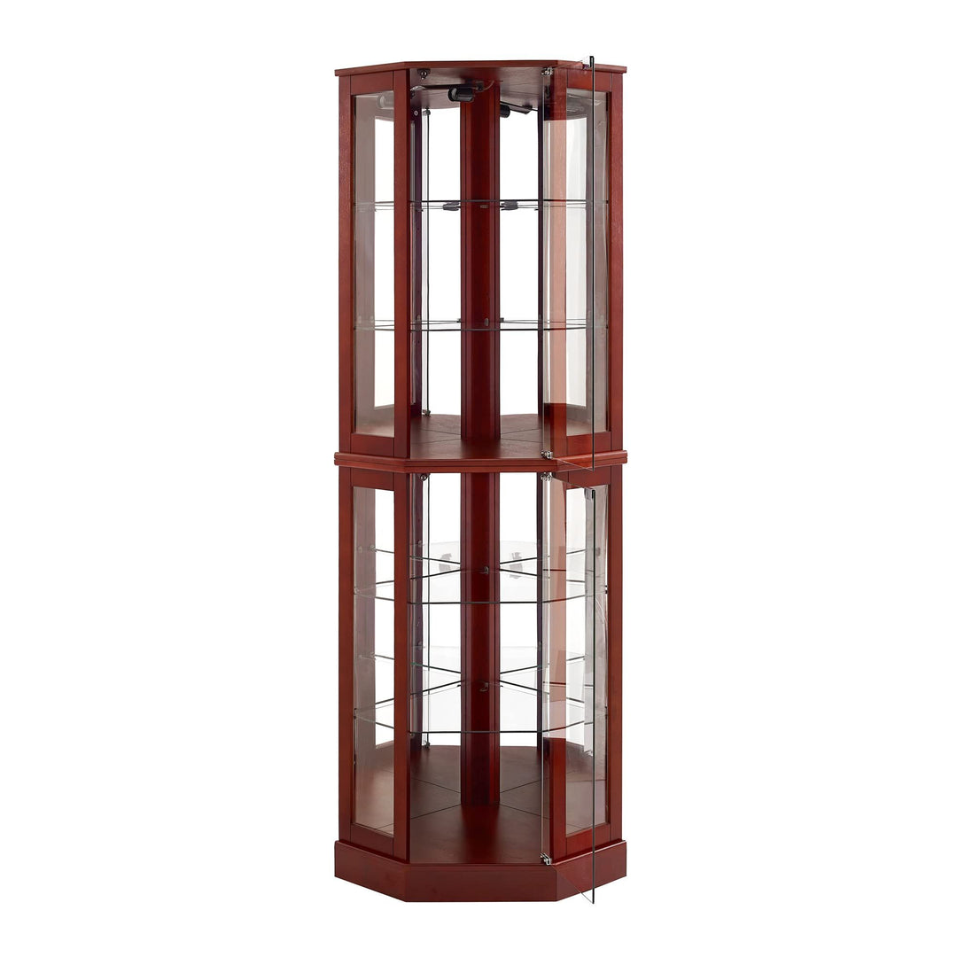 6 Shelf Corner Curio Display Cabinet with Lights, Mirrors and Adjustable Shelves, (E26 light bulb not included)