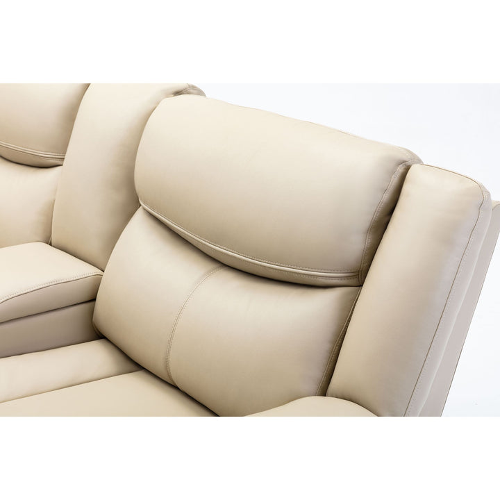 L Shape Breath Leather Power Reclining Sectional Sofa Set with USB Port, Cream