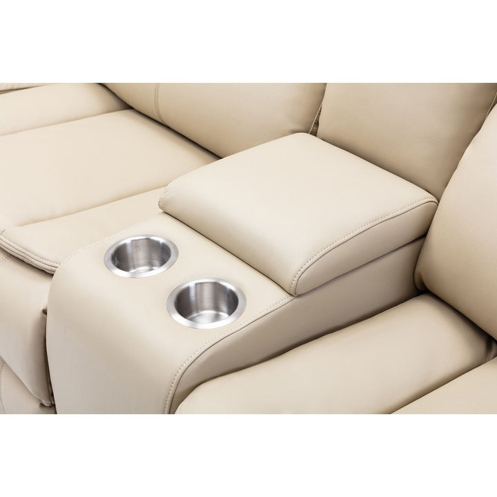 L Shape Breath Leather Power Reclining Sectional Sofa Set with USB Port, Cream