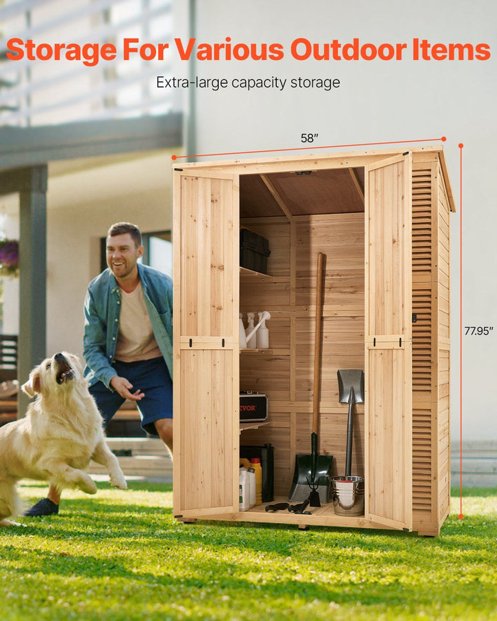 Outdoor Wooden Storage Shed Waterproof Garden Tool Shed with Lock 58x78 inch