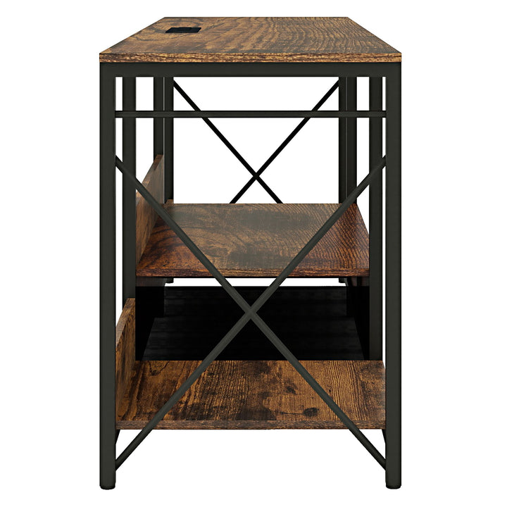 TV Stand with LED Lights Power Outlets - TV Stand with Fabric Drawers for 65 70 75 Inches TV - Entertainment Center and Industrial TV Console Table with Open Storage Shelves for Living Room, Bedroom