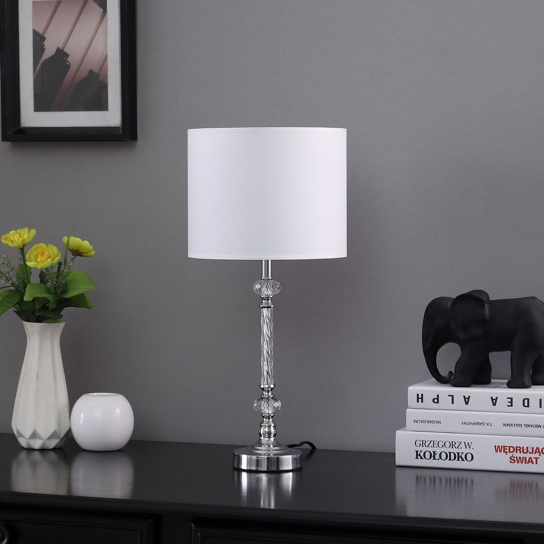 19.25" In Audrey Twisted Crystal Modern Silver Table Lamp