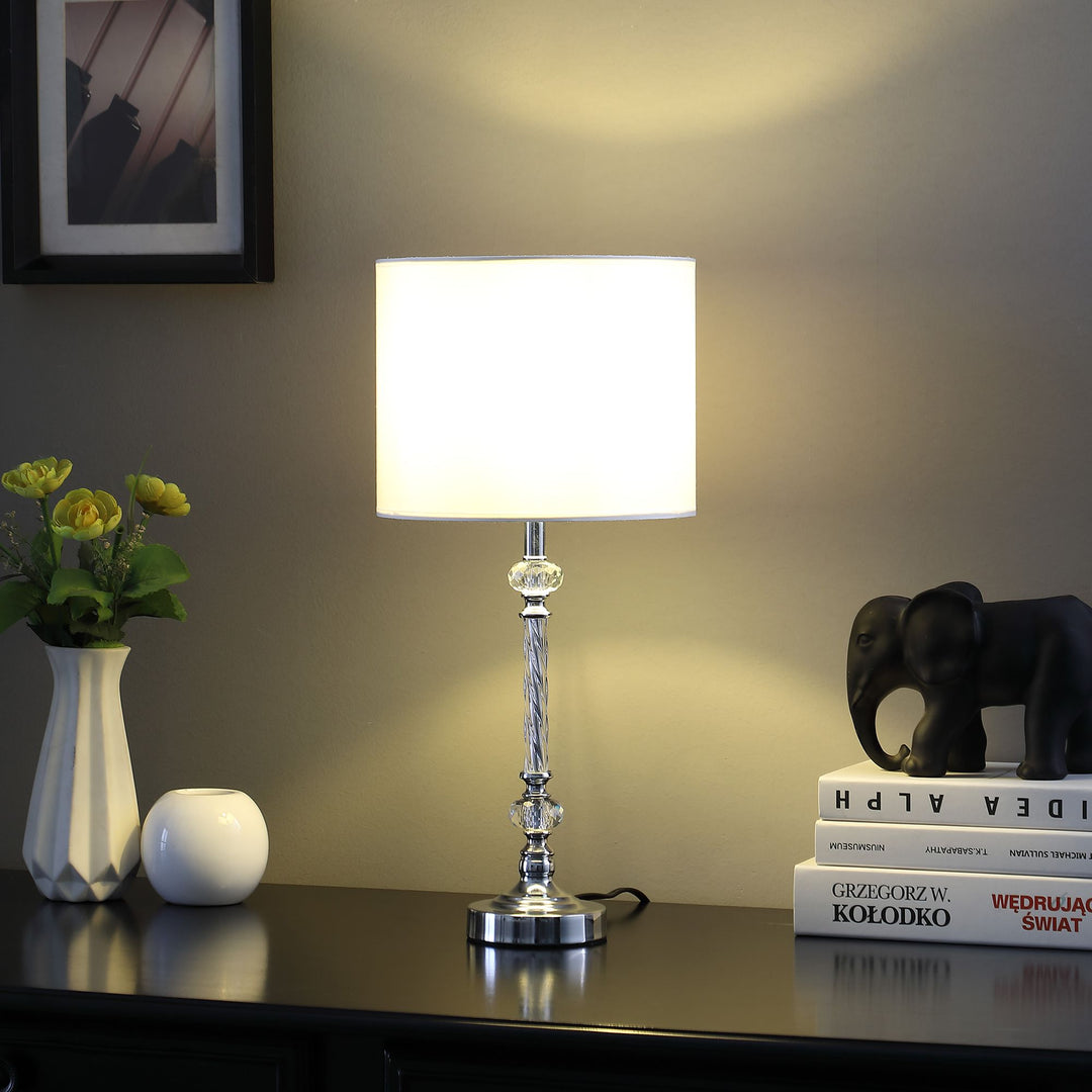 19.25" In Audrey Twisted Crystal Modern Silver Table Lamp