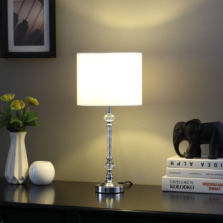 19.25" In Audrey Twisted Crystal Modern Silver Table Lamp