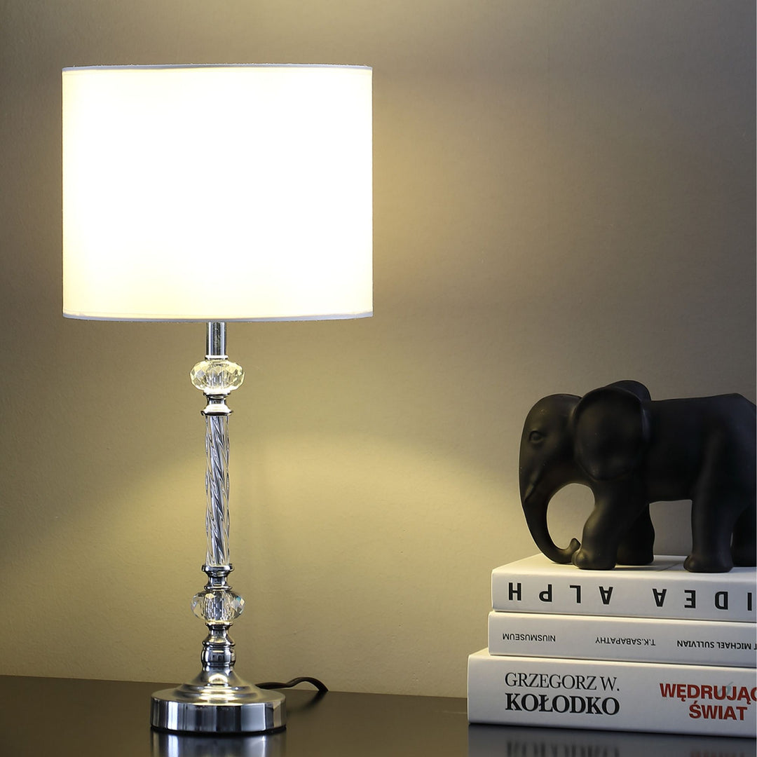 19.25" In Audrey Twisted Crystal Modern Silver Table Lamp