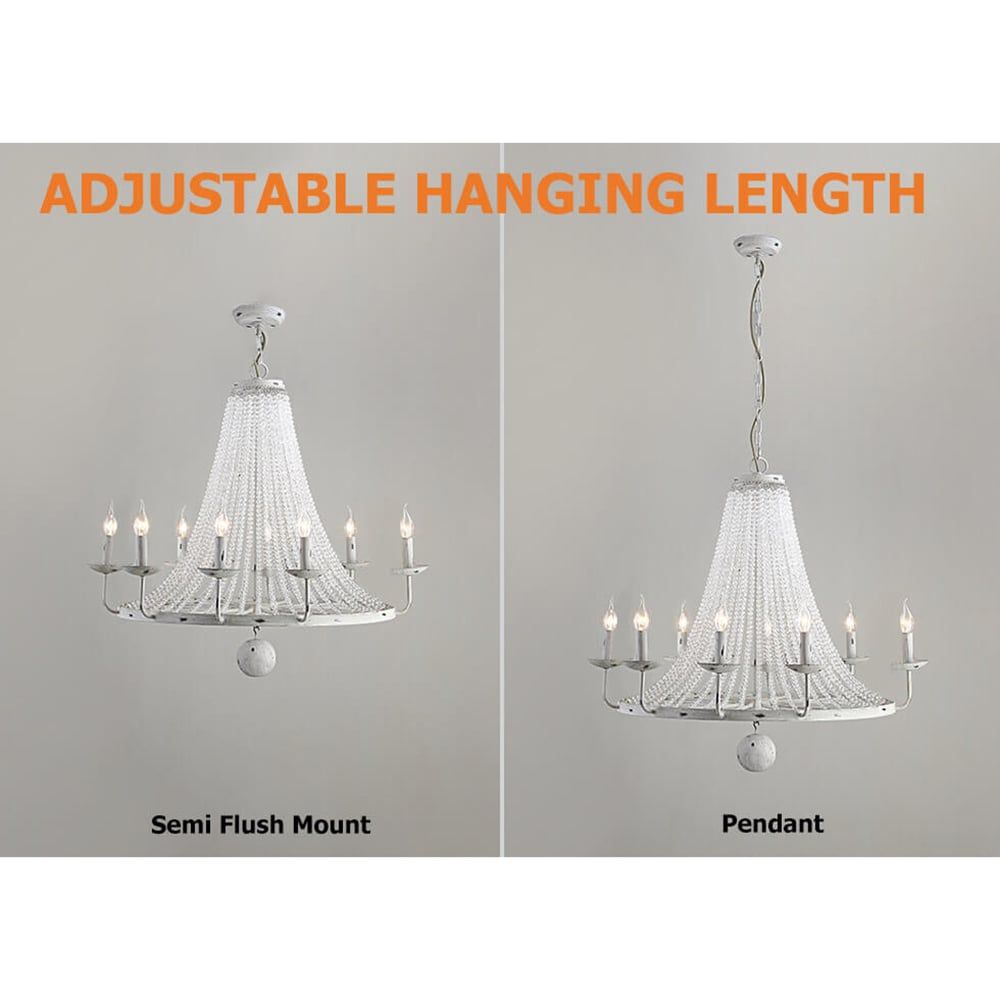 Crylite French Country Candle-Shaped 8-Light Crystal Bead Strands Metal Wheel Chandelier