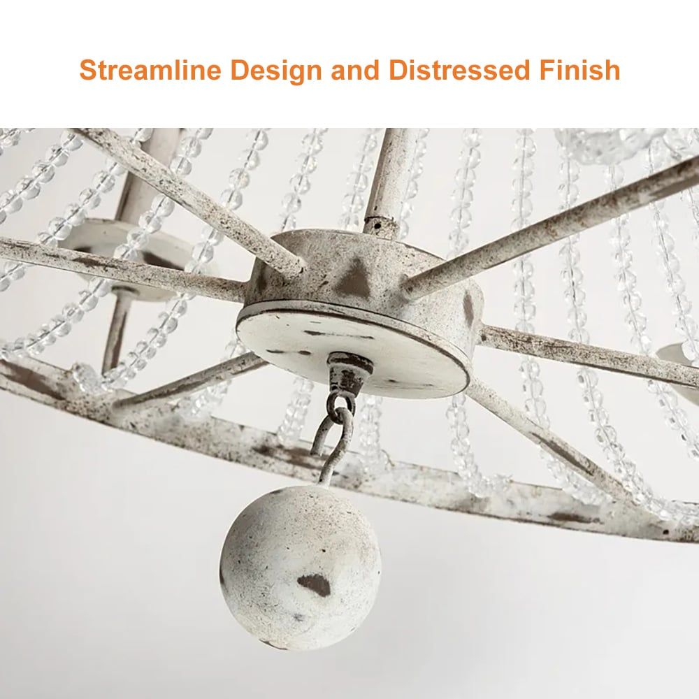 Crylite French Country Candle-Shaped 8-Light Crystal Bead Strands Metal Wheel Chandelier