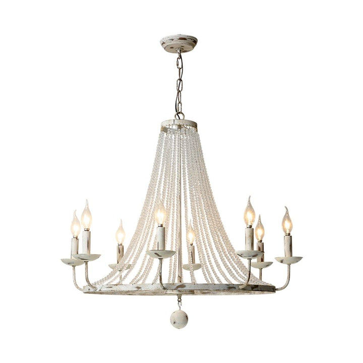Crylite French Country Candle-Shaped 8-Light Crystal Bead Strands Metal Wheel Chandelier