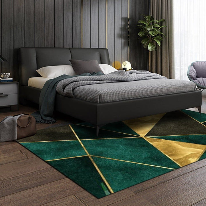 5' x 7' Green&Black&Gold Modern Geometirc Rectangle Indoor Area Rug Living Room&Bedroom