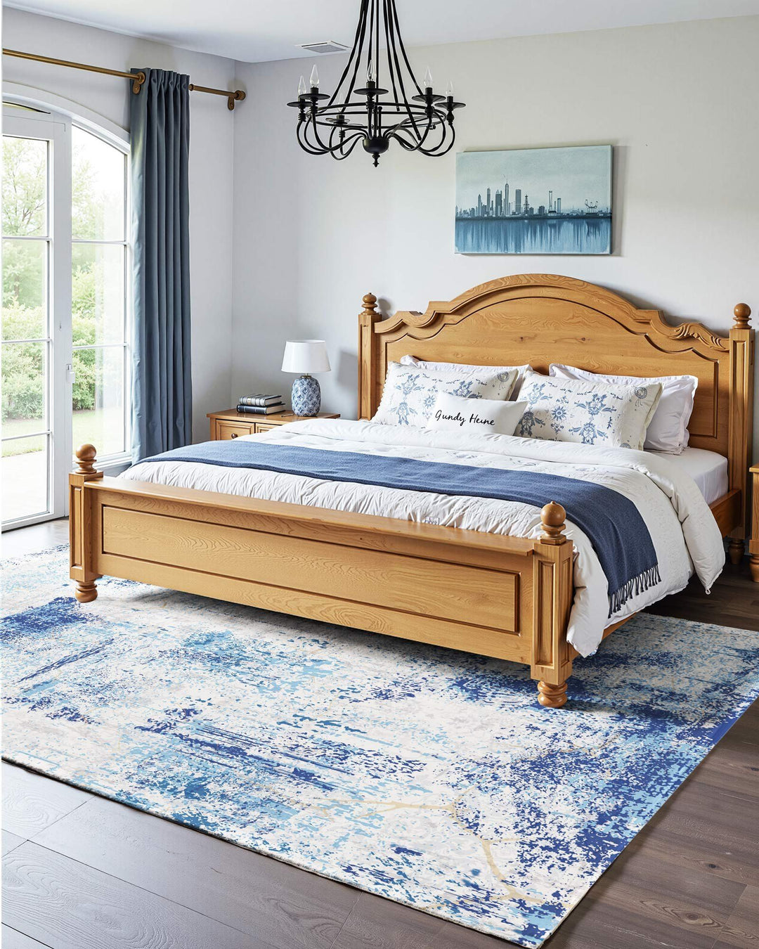 Large Area Rug 5 x 7 ft Anti-Skid and Tear-Resistant Floor Mat Modern Blue