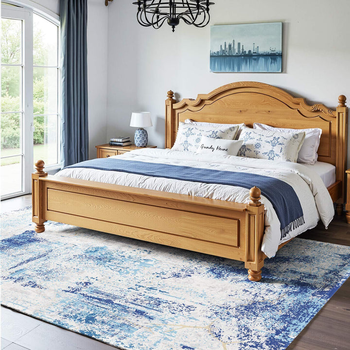 Large Area Rug 5 x 7 ft Anti-Skid and Tear-Resistant Floor Mat Modern Blue