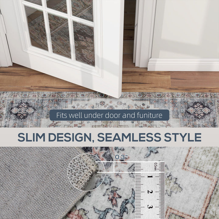 HOMCOM 5x7 Area Rug, Vintage Machine Washable Rug, Non-Slip Carpet for Living Room, Bedroom, Dining Room, Brown and Green