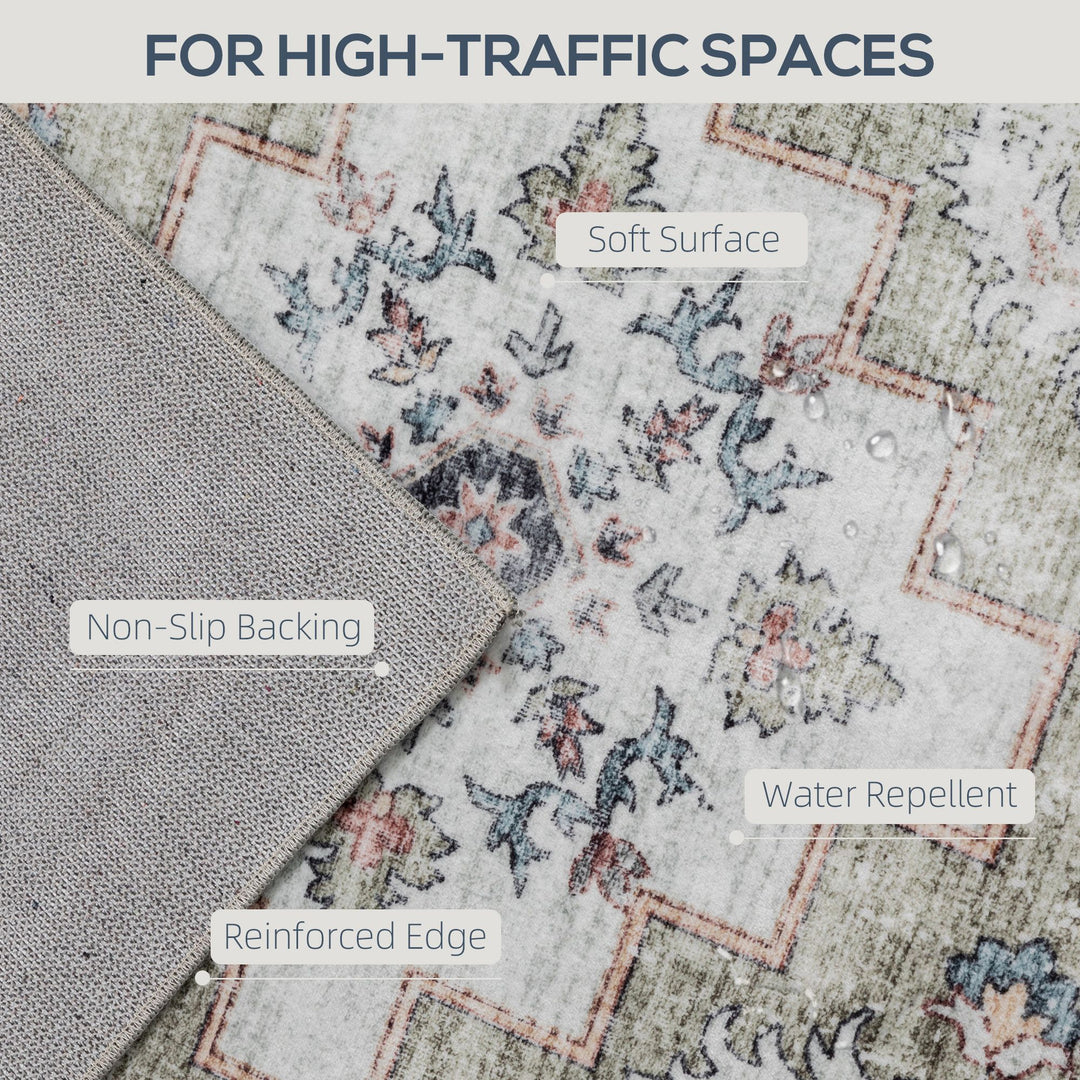 HOMCOM 5x7 Area Rug, Vintage Machine Washable Rug, Non-Slip Carpet for Living Room, Bedroom, Dining Room, Brown and Green