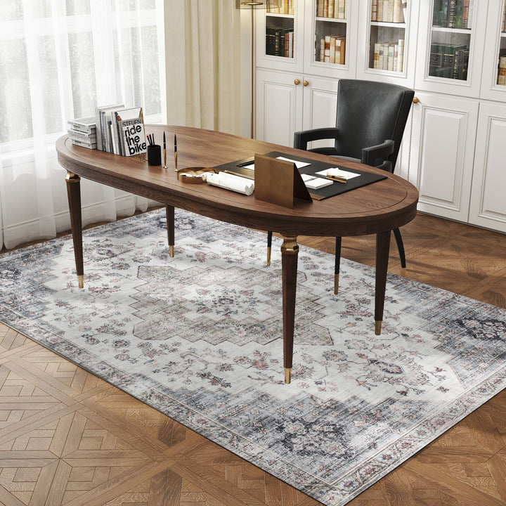 HOMCOM 5x7 Area Rug, Vintage Machine Washable Rug, Non-Slip Carpet for Living Room, Bedroom, Dining Room, Brown and Green