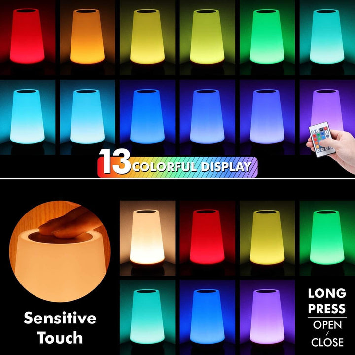 Dimmable Touch Lamp for Bedroom, Portable Table Bedside Desk Lamps, 5 Brightness and 13 RGB Colors, Suitable for Bedroom/Bathroom/Hallways/Living Room/Office