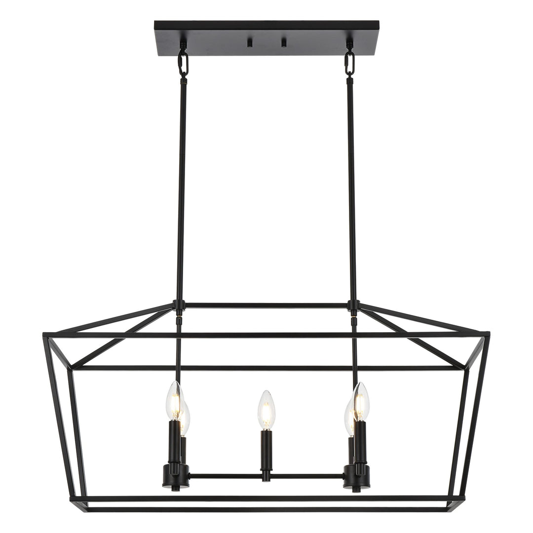 5-Light Kitchen Island Lighting Linear Traditional Classic Chandeliers, Farmhouse Dining Room Light Candle Pendant Lighting Hanging Matte Black Finish for Foyer Restaurant, E12 Base