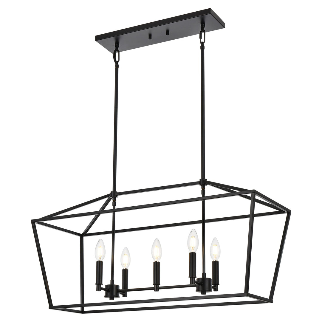 5-Light Kitchen Island Lighting Linear Traditional Classic Chandeliers, Farmhouse Dining Room Light Candle Pendant Lighting Hanging Matte Black Finish for Foyer Restaurant, E12 Base