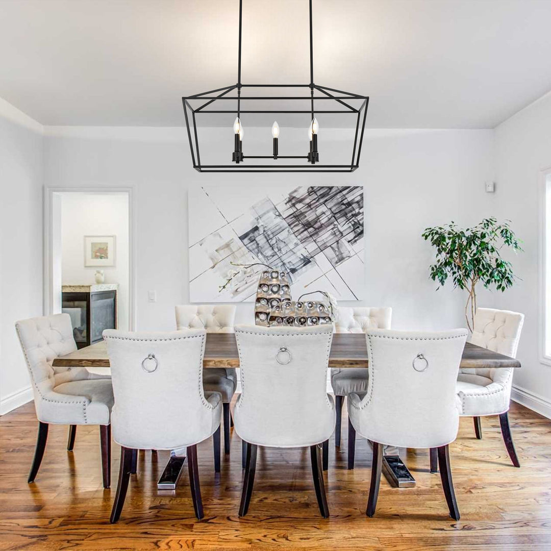 5-Light Kitchen Island Lighting Linear Traditional Classic Chandeliers, Farmhouse Dining Room Light Candle Pendant Lighting Hanging Matte Black Finish for Foyer Restaurant, E12 Base