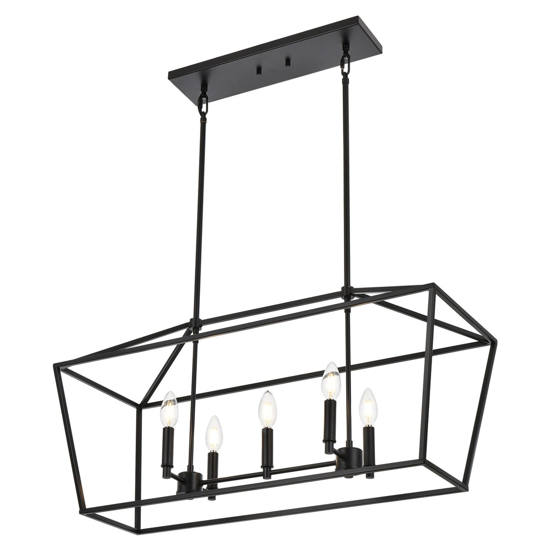 5-Light Kitchen Island Lighting Linear Traditional Classic Chandeliers, Farmhouse Dining Room Light Candle Pendant Lighting Hanging Matte Black Finish for Foyer Restaurant, E12 Base