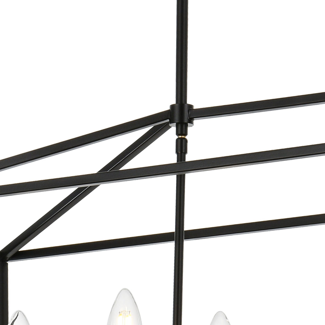 5-Light Kitchen Island Lighting Linear Traditional Classic Chandeliers, Farmhouse Dining Room Light Candle Pendant Lighting Hanging Matte Black Finish for Foyer Restaurant, E12 Base