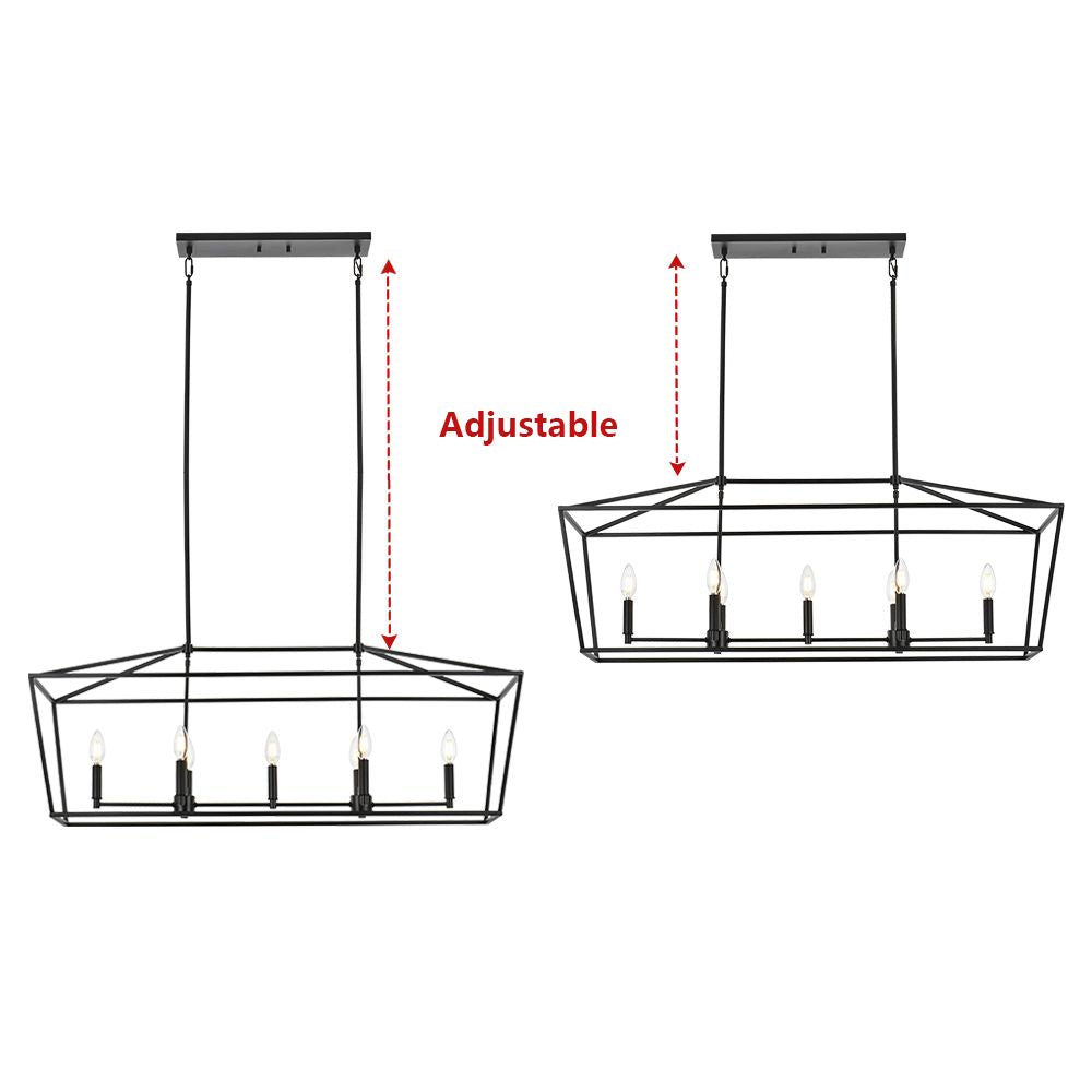 5-Light Kitchen Island Lighting Linear Traditional Classic Chandeliers, Farmhouse Dining Room Light Candle Pendant Lighting Hanging Matte Black Finish for Foyer Restaurant, E12 Base