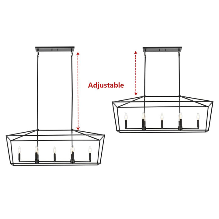 5-Light Kitchen Island Lighting Linear Traditional Classic Chandeliers, Farmhouse Dining Room Light Candle Pendant Lighting Hanging Matte Black Finish for Foyer Restaurant, E12 Base