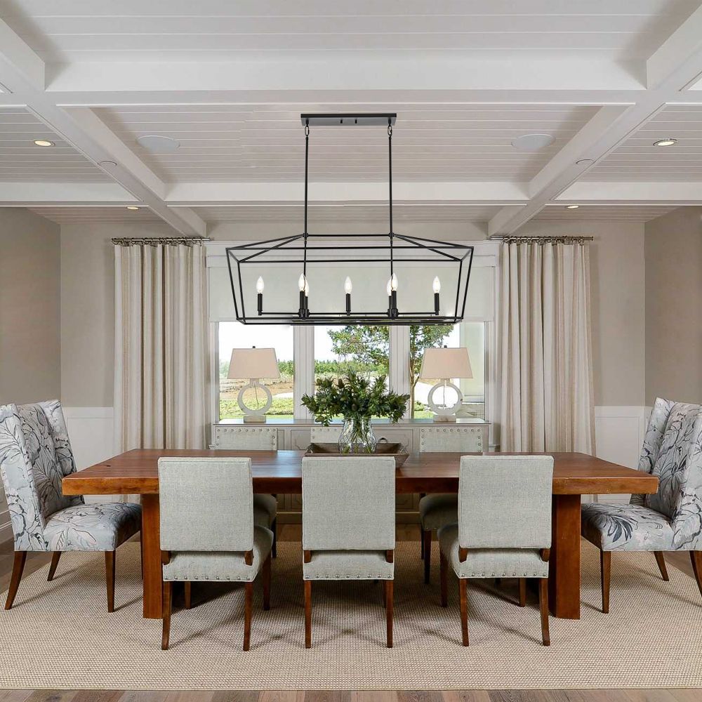 5-Light Kitchen Island Lighting Linear Traditional Classic Chandeliers, Farmhouse Dining Room Light Candle Pendant Lighting Hanging Matte Black Finish for Foyer Restaurant, E12 Base