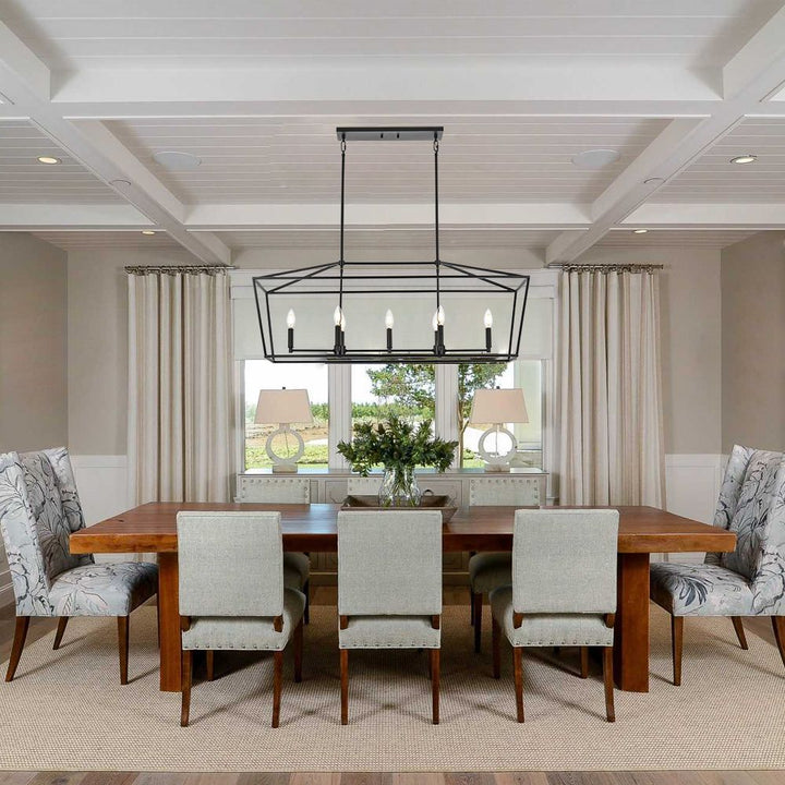 5-Light Kitchen Island Lighting Linear Traditional Classic Chandeliers, Farmhouse Dining Room Light Candle Pendant Lighting Hanging Matte Black Finish for Foyer Restaurant, E12 Base