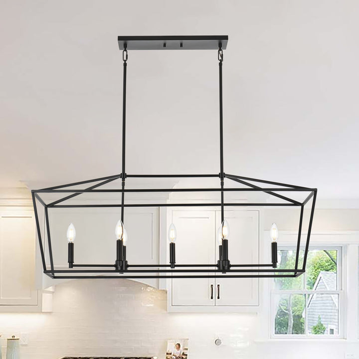 5-Light Kitchen Island Lighting Linear Traditional Classic Chandeliers, Farmhouse Dining Room Light Candle Pendant Lighting Hanging Matte Black Finish for Foyer Restaurant, E12 Base
