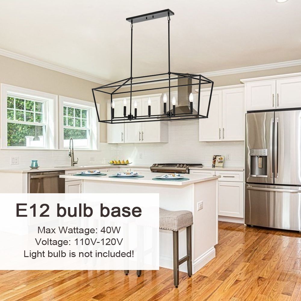 5-Light Kitchen Island Lighting Linear Traditional Classic Chandeliers, Farmhouse Dining Room Light Candle Pendant Lighting Hanging Matte Black Finish for Foyer Restaurant, E12 Base