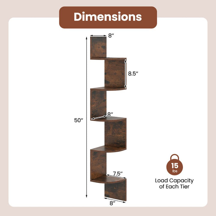 5-Tier Corner Shelf Floating Bookshelf Wall Mounted Storage Organizer