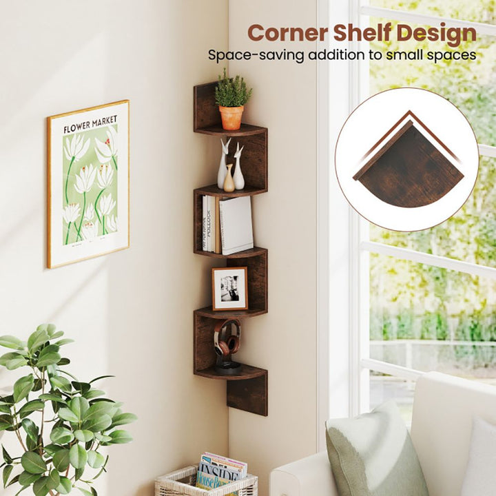 5-Tier Corner Shelf Floating Bookshelf Wall Mounted Storage Organizer